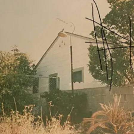 Older house behind overgrown shrubs before remodeling
